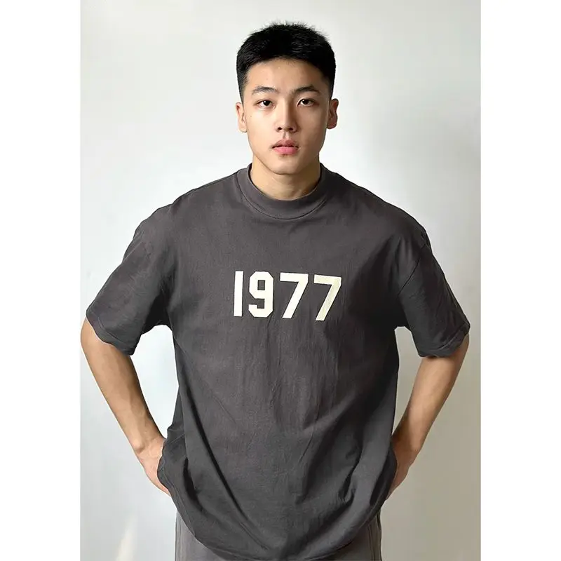 

Korean simple number 1977 printed trendy brand cotton round neck men short-sleeved T-shirt summer high street versatile y2k top