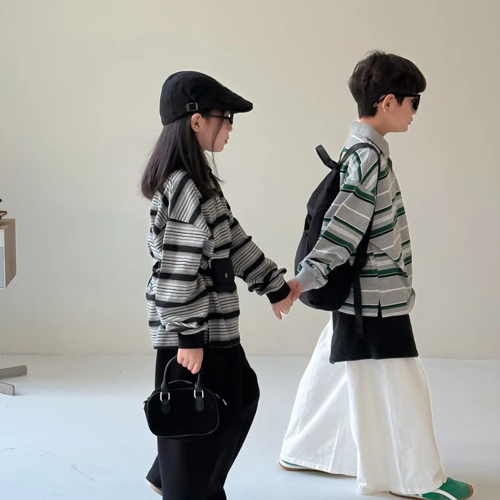 2025 Autumn New Children Long Sleeve T Shirts Cotton Boys Loose Striped Polo Shirts Girls Lapel Casual Bottoming Tops Clothes 20 S339f41db3d1b4e7a9730ac40749d4cdb3