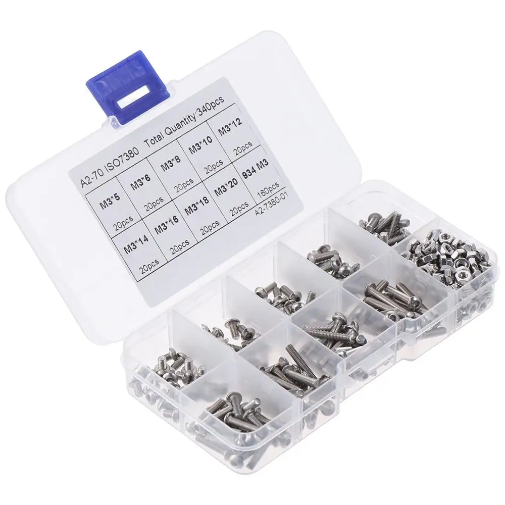 340Pcs 5-20mm Metric Screws Kit 304 Stainless Steel 9 Sizes M3 Screws Assortment Socket Cap Screws Professionals
340Pcs 5-20mm Metric Screws Kit 304 Stainless Steel 9 Sizes M3 Screws Assortment Socket Cap Screws Professionals