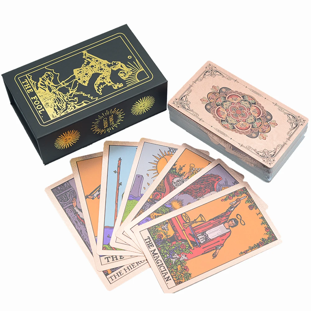 Luxury Gold Foil Tarot Brand Rose Gold PVC Desktop Game Color Divination Card Gift Box Set Bronzing Waterproof Luxury Astrology
Luxury Gold Foil Tarot Brand Rose Gold PVC Desktop Game Color Divination Card Gift Box Set Bronzing Waterproof Luxury Astrology