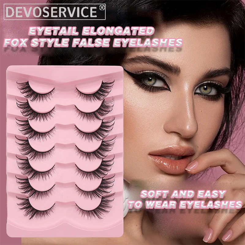 

7 Pairs Sexy Fox Style Slanted Flying False Eyelashes Soft Natural Thick Eyelashes Winged Eye Lashes Makeup Wholesale Faux Cils