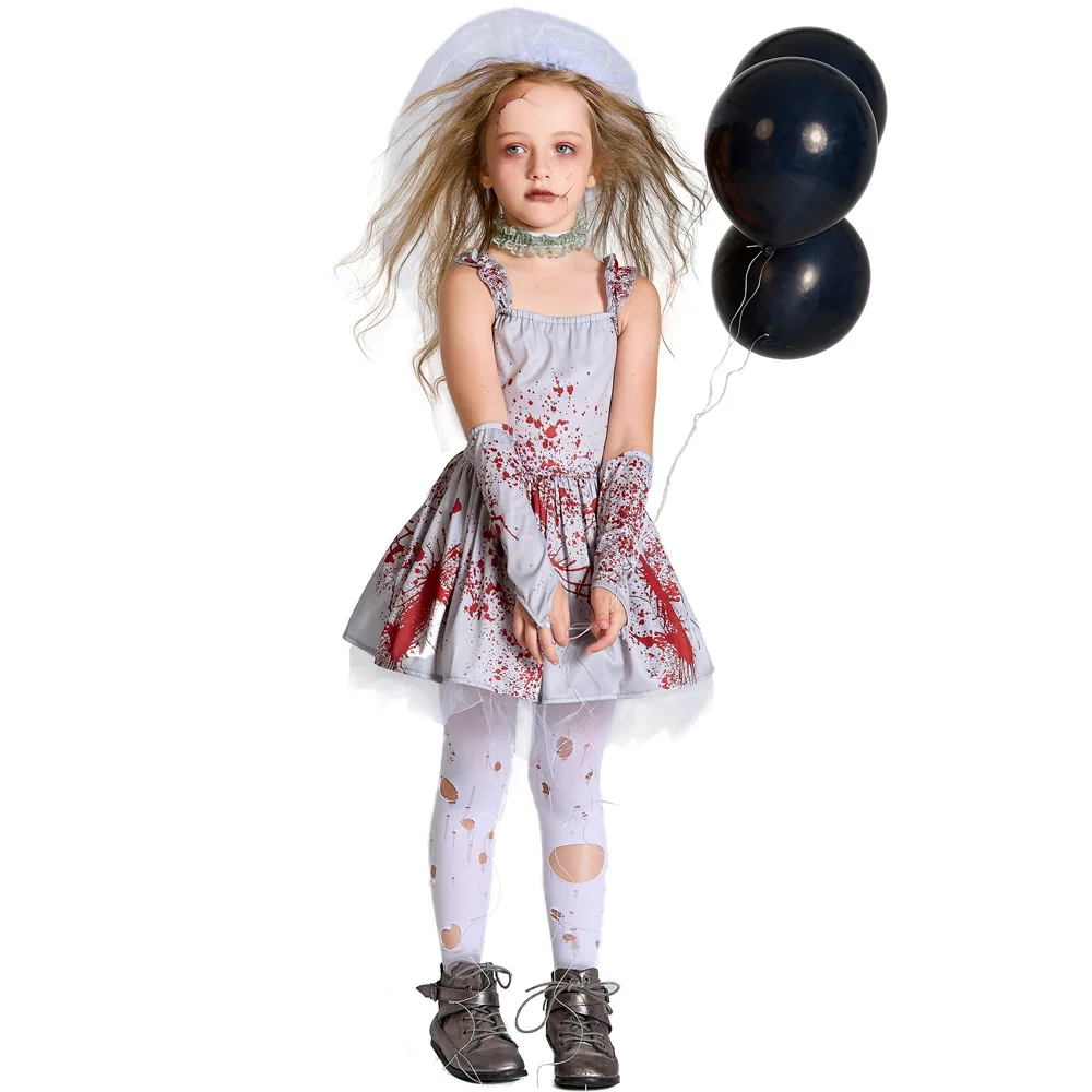 Girls Grey Bloodstain Ghost Bride Cosplay Costume Corpse Bride Slip Dress for Kids Halloween Party Carnival Costume Fancy Dress
Girls Grey Bloodstain Ghost Bride Cosplay Costume Corpse Bride Slip Dress for Kids Halloween Party Carnival Costume Fancy Dress