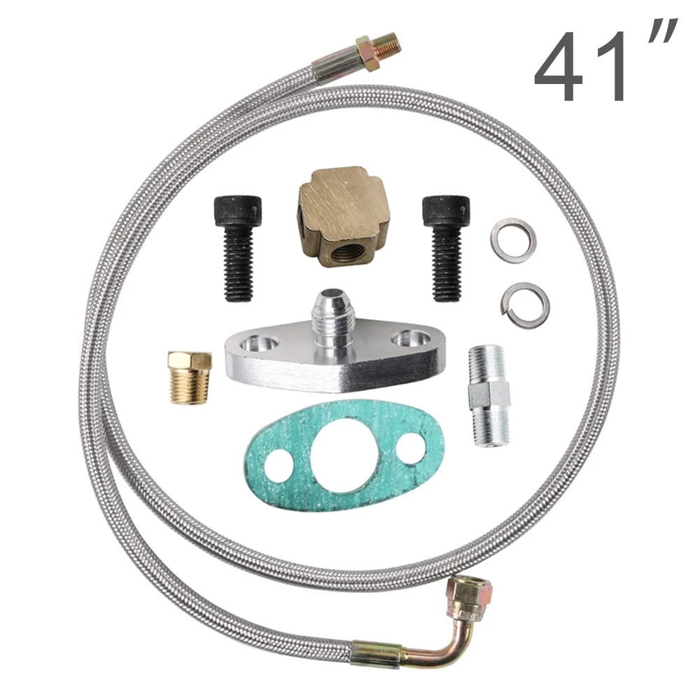 41 Inch 90 Degree Turbo Oil Feed Line Kit Oil Return Line Oil Drain Line Kit Fit for T3 T4 T60 T61 T70 1/8 PNT
41 Inch 90 Degree Turbo Oil Feed Line Kit Oil Return Line Oil Drain Line Kit Fit for T3 T4 T60 T61 T70 1/8 PNT
