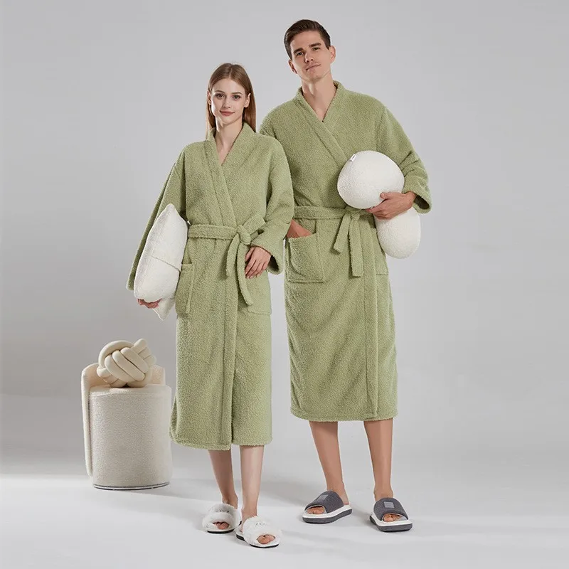 

Women And Men New Winter Warm Kimono Bathrobe Nightwear Flannel Dressing Gown Robes Thick Comfortable Loose Couple Home Wear