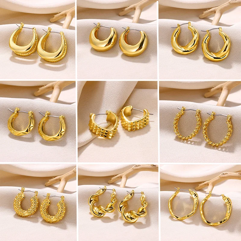 

Trendy Stainless Steel Circle Chunky Hoop Earrings for Women Gold Color Smooth Metal Chunky Hoop Earrings Statement Jewelry Gift