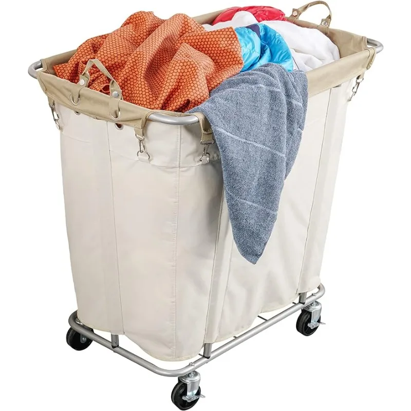 

Commercial/Home, Rolling Laundry Basket with Steel Frame and Waterproof Lining, 9 Bushel, 32.3L x 19.7W x 30.7H Inch, Beige