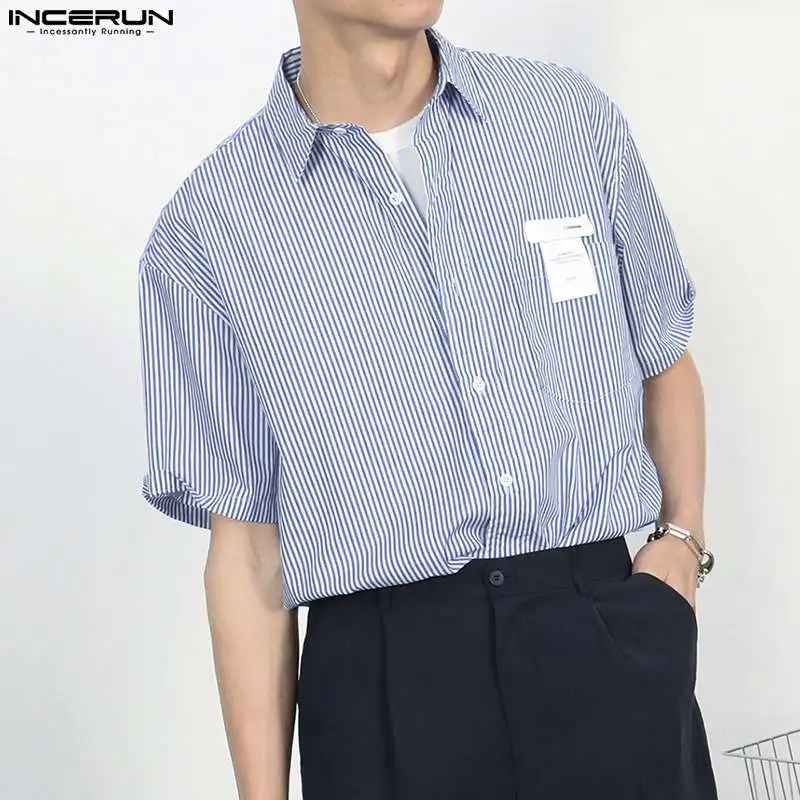 Korean Style New Men's Striped Solid Color Cloth Patch Blouse Casual Streetwear Male Short Sleeve Shirts S-5XL INCERUN Tops 2023
Korean Style New Men's Striped Solid Color Cloth Patch Blouse Casual Streetwear Male Short Sleeve Shirts S-5XL INCERUN Tops 2023