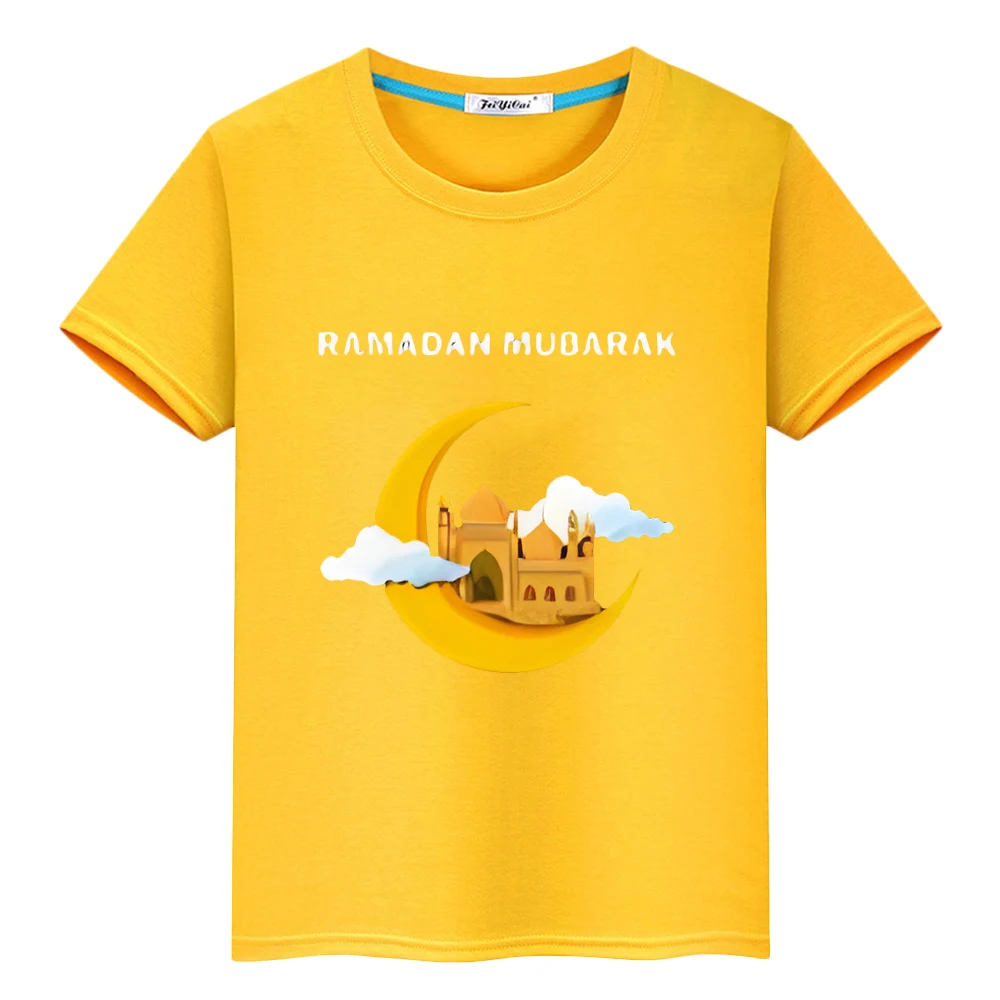 

Ramadan Mubarak Print T-Shirt Summer Anime Tees Kids With Moon Ramadan Kareem Clothe Festive Outfit Boys Muslim Tops y2k clothes