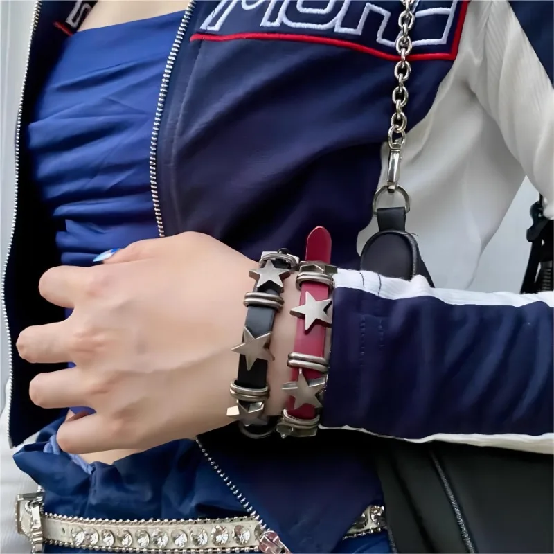 

Vintage Punk Rock Y2K Diablo Rivet Star Couple Bracelet Adjustable Pull Out Western Style Sweet Cool Spicy Girl Belt Bracelets