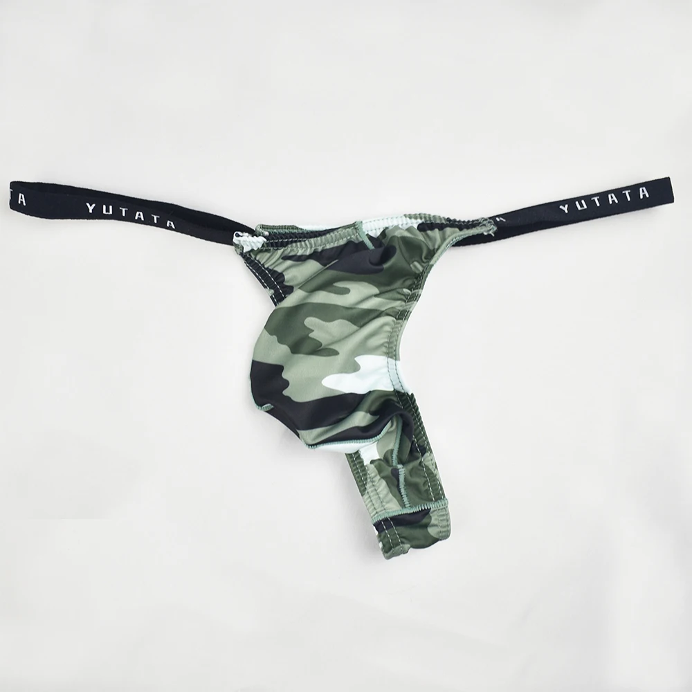 

Men's Camouflage Thongs Sexy Mini Bikinis Elastic Underwear Pouch Thong Enhance Bulge T-back G-String Gay Male Erotic Panties