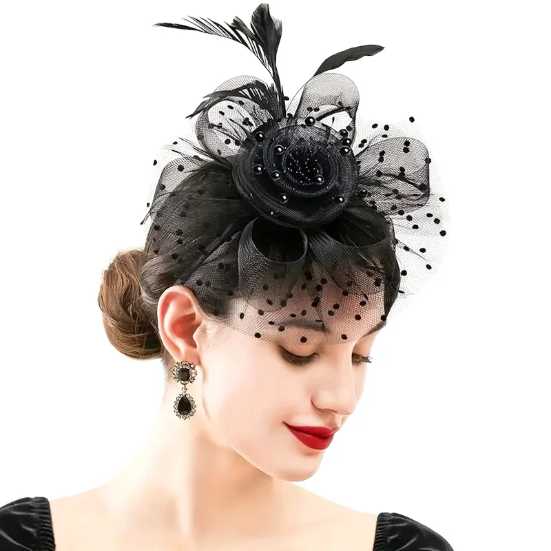 

Женская вуалетка с перьями, винтажная шляпка с цветами, аксессуары для волос, Свадебная вечерняя фатиновая повязка на голову с цветочным орнаментом, Шпилька для волос
