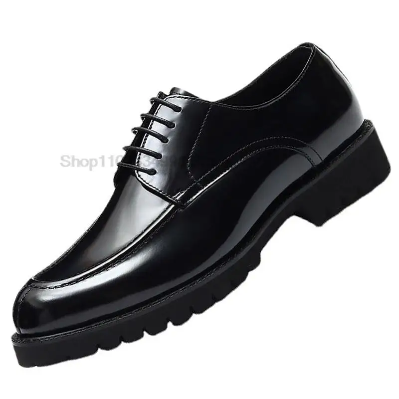 

Classic Derby Lace Up Dress Shoes For Men Genuine Leather Handmade Round Head Luxury Italian Men's Wedding Formal Oxford Shoes