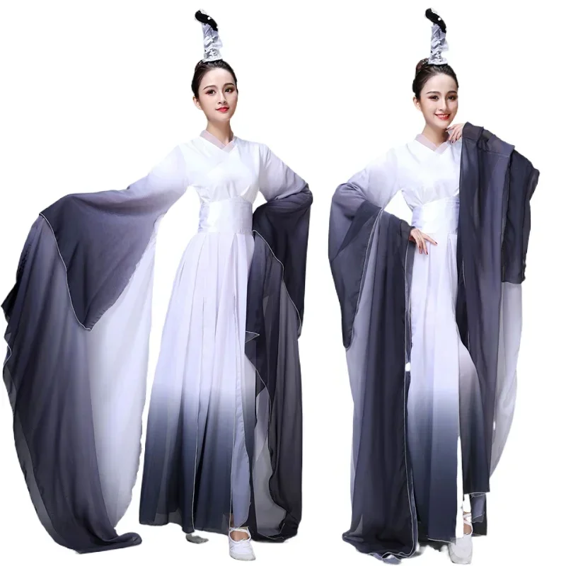 

Long Sleeve Classical Folk Dance Fairy Clothing Water Sleeves Dance Costumes Adults Ancient National Hanfu Yangko Performance