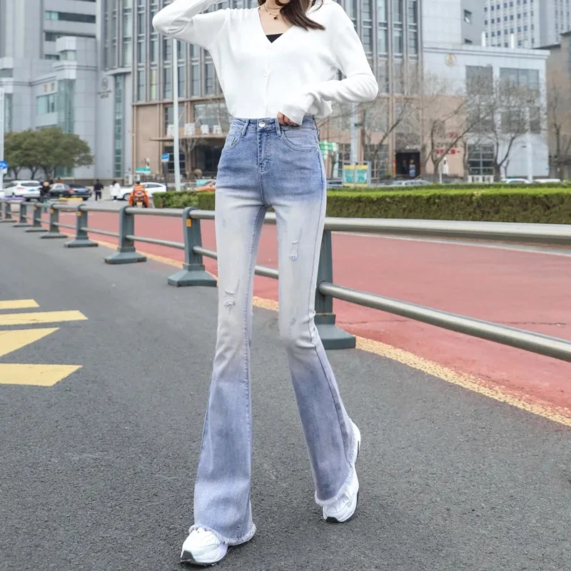 

Женские винтажные джинсы-клеш y2k, эластичные узкие брюки с высокой талией в стиле ретро
