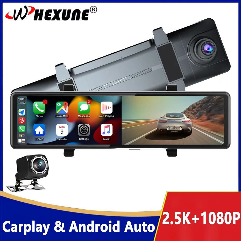 

2.5K HD 1440P Carplay Android Auto Dash Cam Stream RearView Mirror GPS Navi 5G WIFI Car DVR Video Camera Recorder FM Transmitter