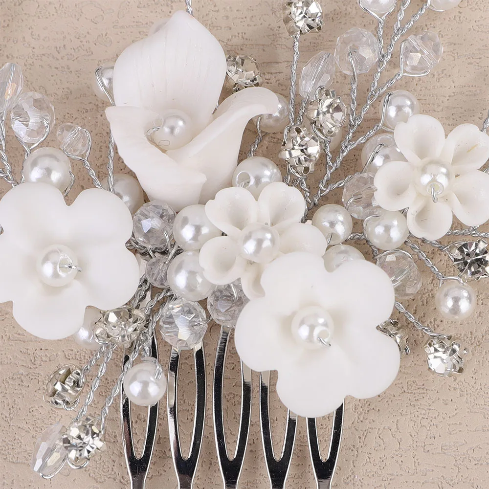 Silver Flower Bride Hair Comb for Women Wedding Hair Accessories Pearl Rhinestone Bridal Side Hair Comb Crystal Party Headpiece 4 S33bd993e98c74f178977c6f929073620E