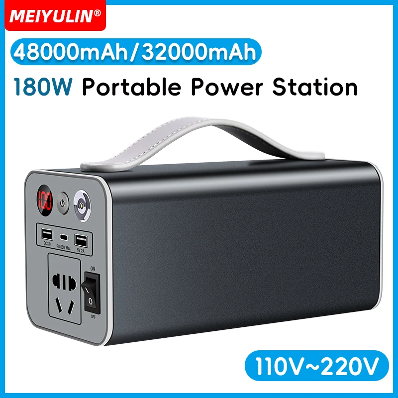

180W 220V Power Station Portable 48000mAh Outdoor Solar Generator AC PD 65W Inverter Output Spare Battery Power Bank for Camping