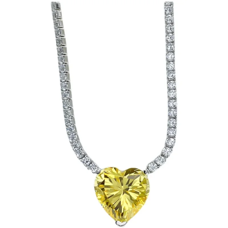 

Женское роскошное ожерелье из розового бриллианта в форме сердца, универсальное свадебное ожерелье из стерлингового серебра 925 пробы с высокоуглеродистыми бриллиантами