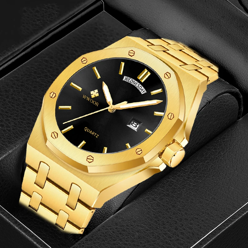 

WWOOR Luxury Men Quartz Watch Waterproof Date Week Luminous Wristwatch Stainless Steel Men's Watches Male Clock Sports Reloj