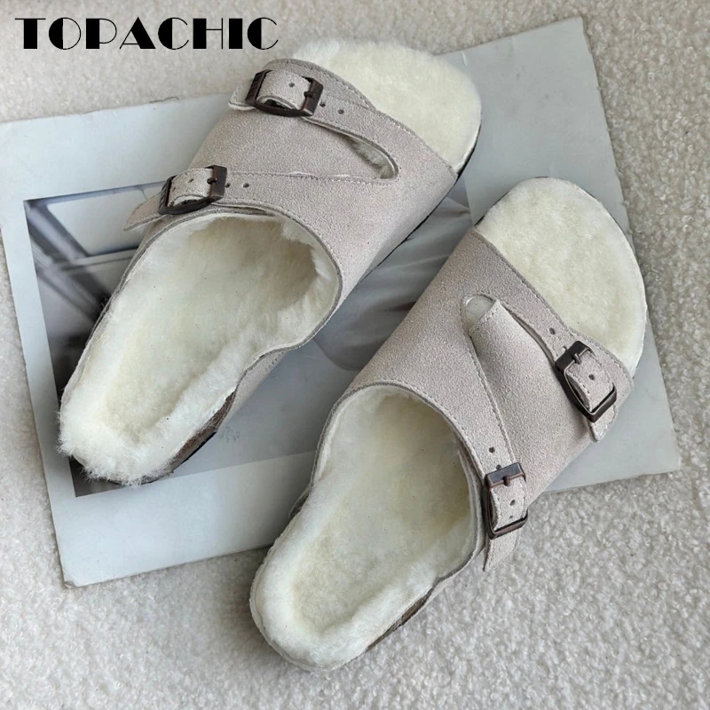 12.22 TOPACHIC Unisex Outdoor Street Wool Slippers Double Belt Buckle Genuine Leather Cork EVA Outsole Flat Mules Women Men
12.22 TOPACHIC Unisex Outdoor Street Wool Slippers Double Belt Buckle Genuine Leather Cork EVA Outsole Flat Mules Women Men