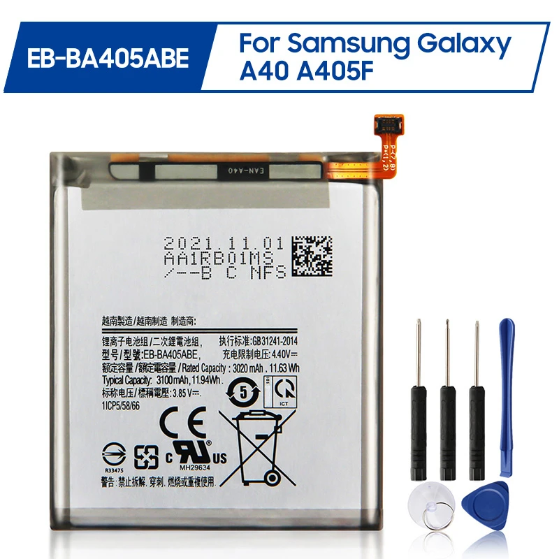 

Replacement Battery EB-BA405ABE EB-BA405ABU For Samsung GALAXY A40 2019 A405F SM-A405FM/DS A405FN/DS 3100mAh