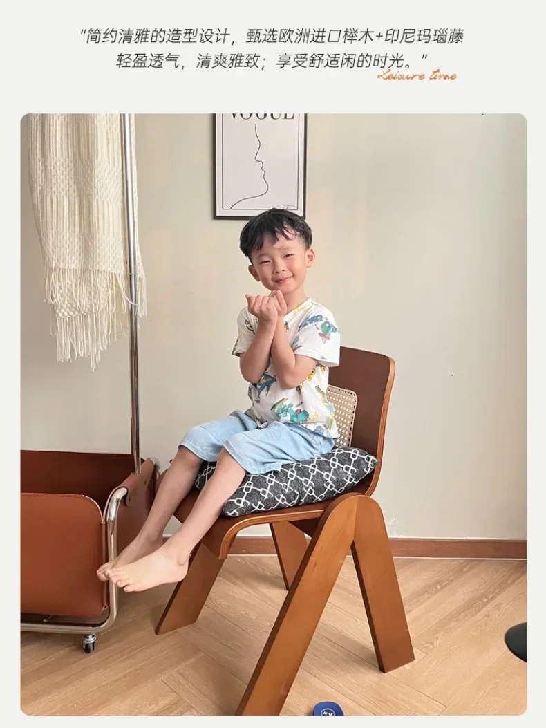 C-shaped Dining Table, Vintage Rattan Solid Wood Chair, Bedroom Backrest, Small-sized Household Makeup Chair C-shaped Dining Table, Vintage Rattan Solid Wood Chair, Bedroom Backrest, Small-sized Household Makeup Chair