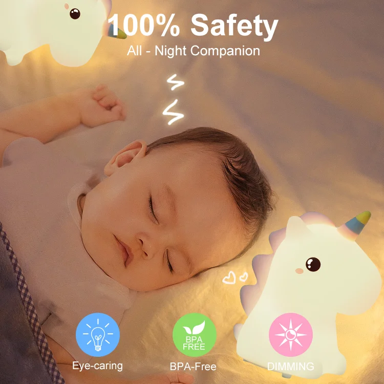 

Portable USB Rechargeable Unicorn Glinrui Nursery Lamp kids baby silicone night light with Touch Sensor