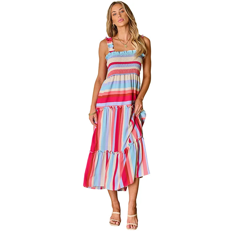 Fashionable Colorful Stripe Sleeveless Long Dress for Women Summer New Personalized Loose High Waist
Fashionable Colorful Stripe Sleeveless Long Dress for Women Summer New Personalized Loose High Waist