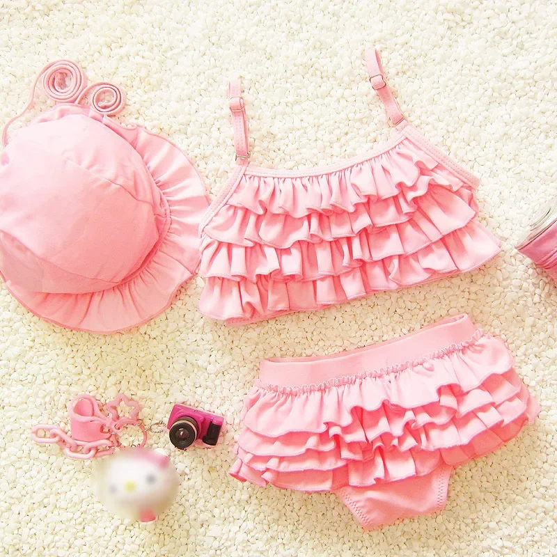 

3Pcs Summer Fashion Swimsuit Swimwear Toddler Girls Stretchy Swimming Top+Underwear+Beach Hat Sets Bathing Beachwear Bikini