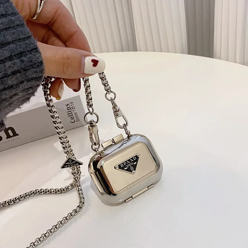 

Women'S Bag Creative Fashion Chain Metal Earphone Box Bag Multi-Purpose Mini Lipstick Earphones Rectangular Diagonal Small Bags