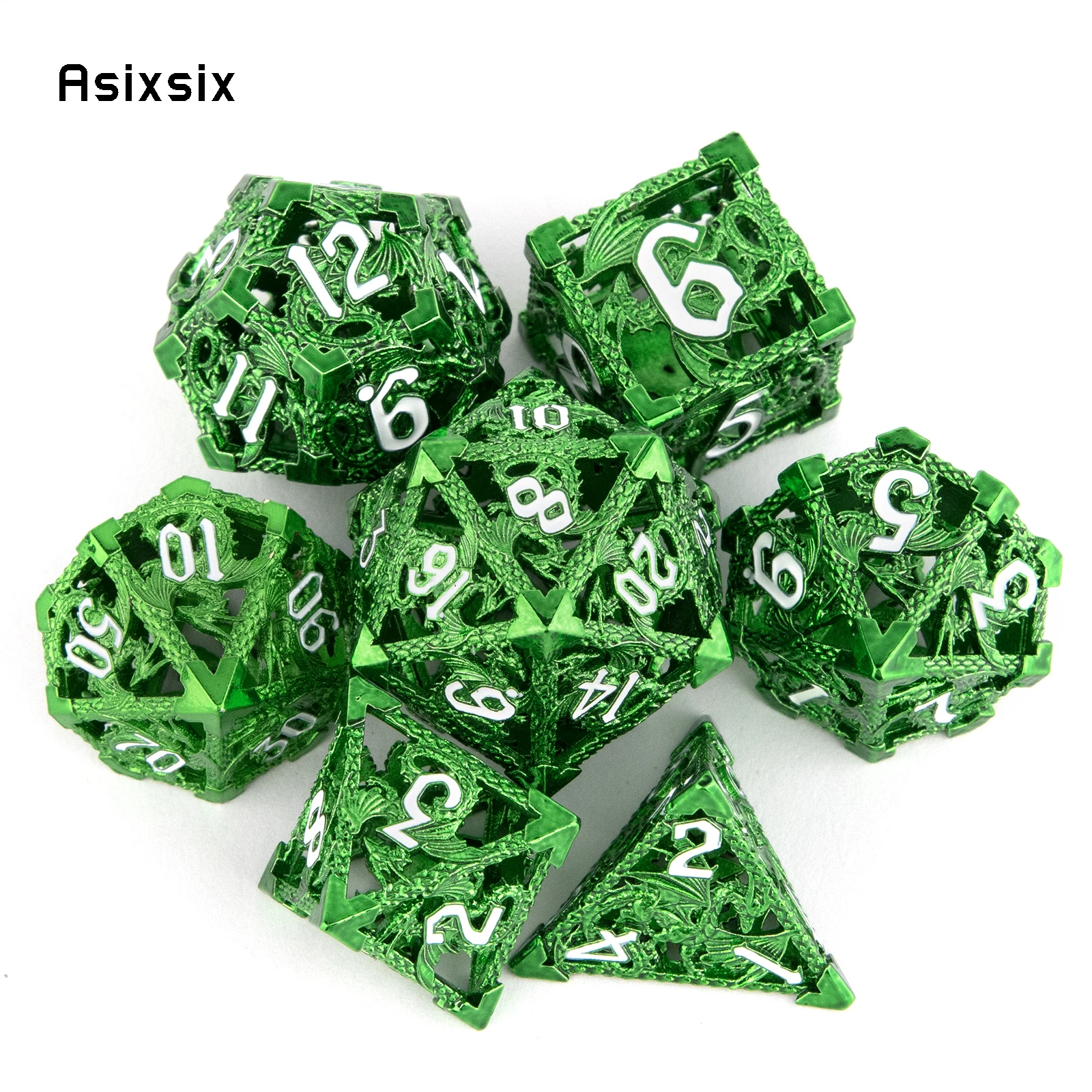7 Pcs Green Flying Dragon Metal Dice Hollow Metal Polyhedral Dice Set Suitable for Role-Playing RPG Board Game Card Game
7 Pcs Green Flying Dragon Metal Dice Hollow Metal Polyhedral Dice Set Suitable for Role-Playing RPG Board Game Card Game