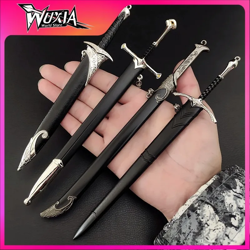 

22cm Lord of F Rings Medieval Weapon Glamdring Aragorn Narthil Sword Metal Katana Samurai Sword Keychain Ornaments Gifts Toy