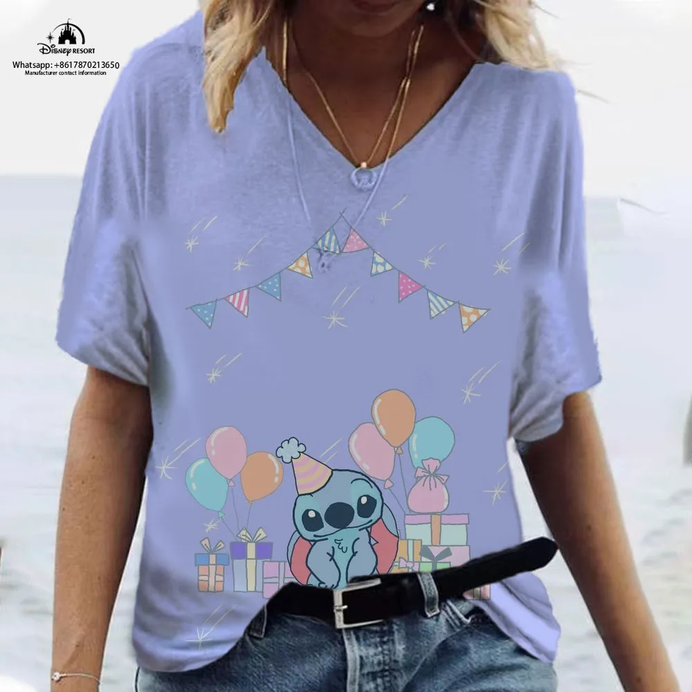 Summer New Ladies Disney Brand Stitch Cartoon Print Fashion Casual Women's Street Short Sleeve V Neck T-Shirt Y2K
Summer New Ladies Disney Brand Stitch Cartoon Print Fashion Casual Women's Street Short Sleeve V Neck T-Shirt Y2K
