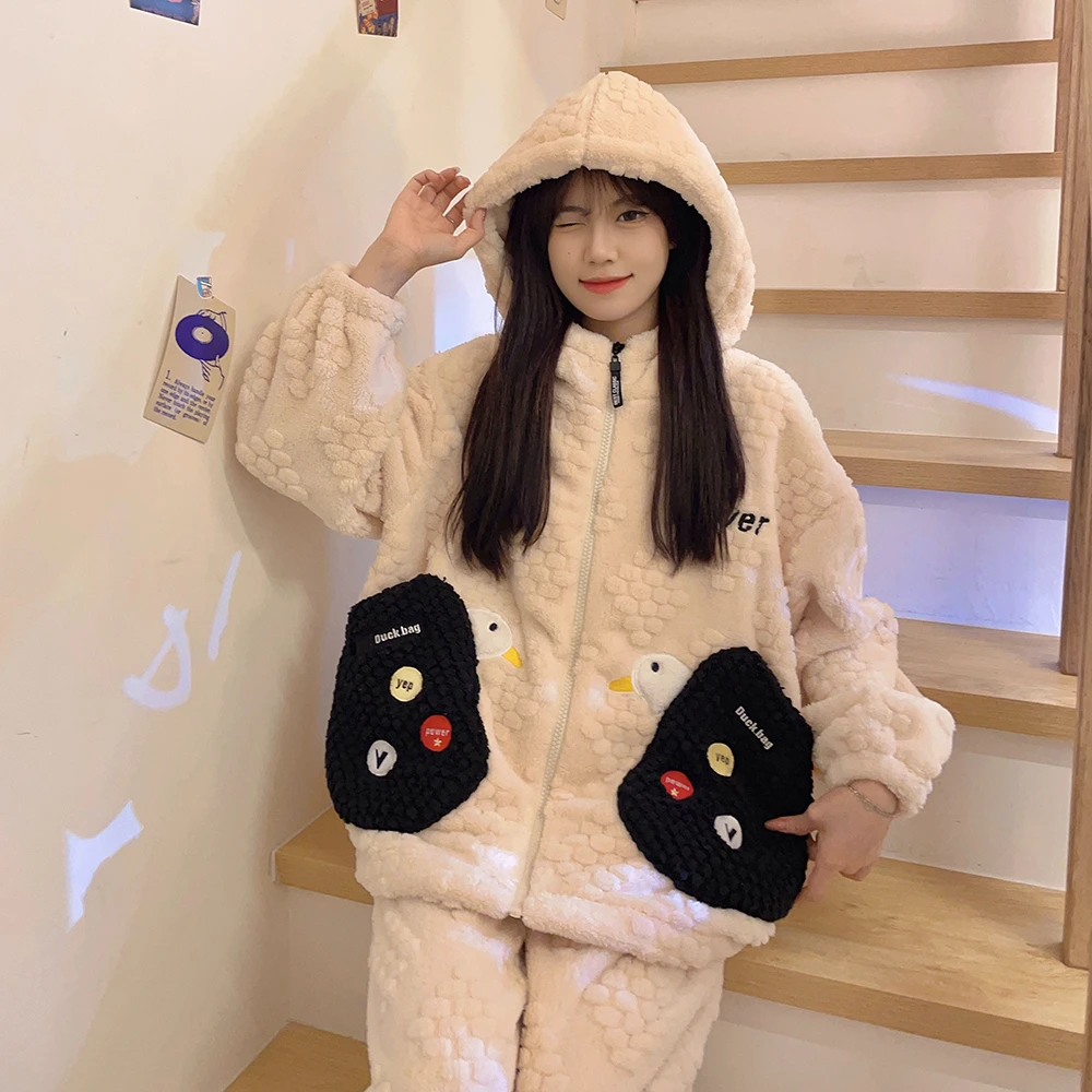 Winter Women Pajama Set Clothes Anime Sleepwear Pyjamas Flannel Kawaii Hooded Nightwear Soft Warm Girl Pajamas Home Loungewe
Winter Women Pajama Set Clothes Anime Sleepwear Pyjamas Flannel Kawaii Hooded Nightwear Soft Warm Girl Pajamas Home Loungewe