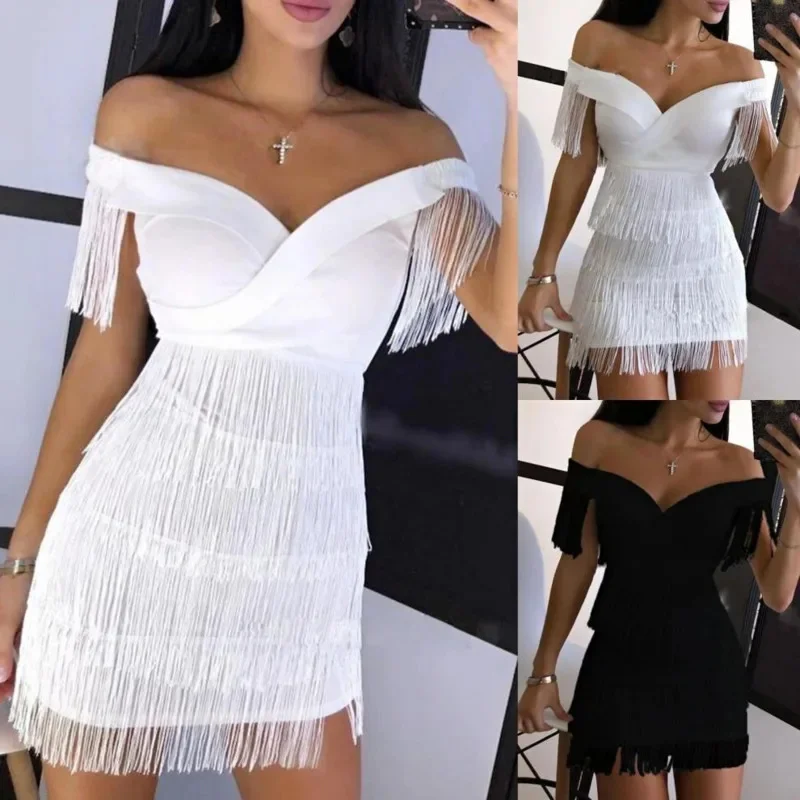 Sexy Off Shoulder Tassels Dress Women Summer Solid High Waist Tight Dresses Female Fashion Elegant Club Evening Party Vestidos
Sexy Off Shoulder Tassels Dress Women Summer Solid High Waist Tight Dresses Female Fashion Elegant Club Evening Party Vestidos