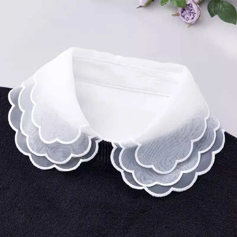 

Fashion Lace White Fake Collar Embroidery Detachable Collar Fake Women Vintage Black Lace Ladies False Blouse Collar Half Shirt