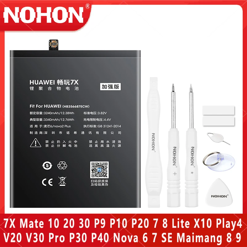 

NOHON Battery Huawei Honor 7X Mate 10 20 30 P9 P10 P20 7 8 Lite X10 Play4 V20 V30 Pro P30 P40 Nova 6 7 SE Maimang 8 9 Bateria