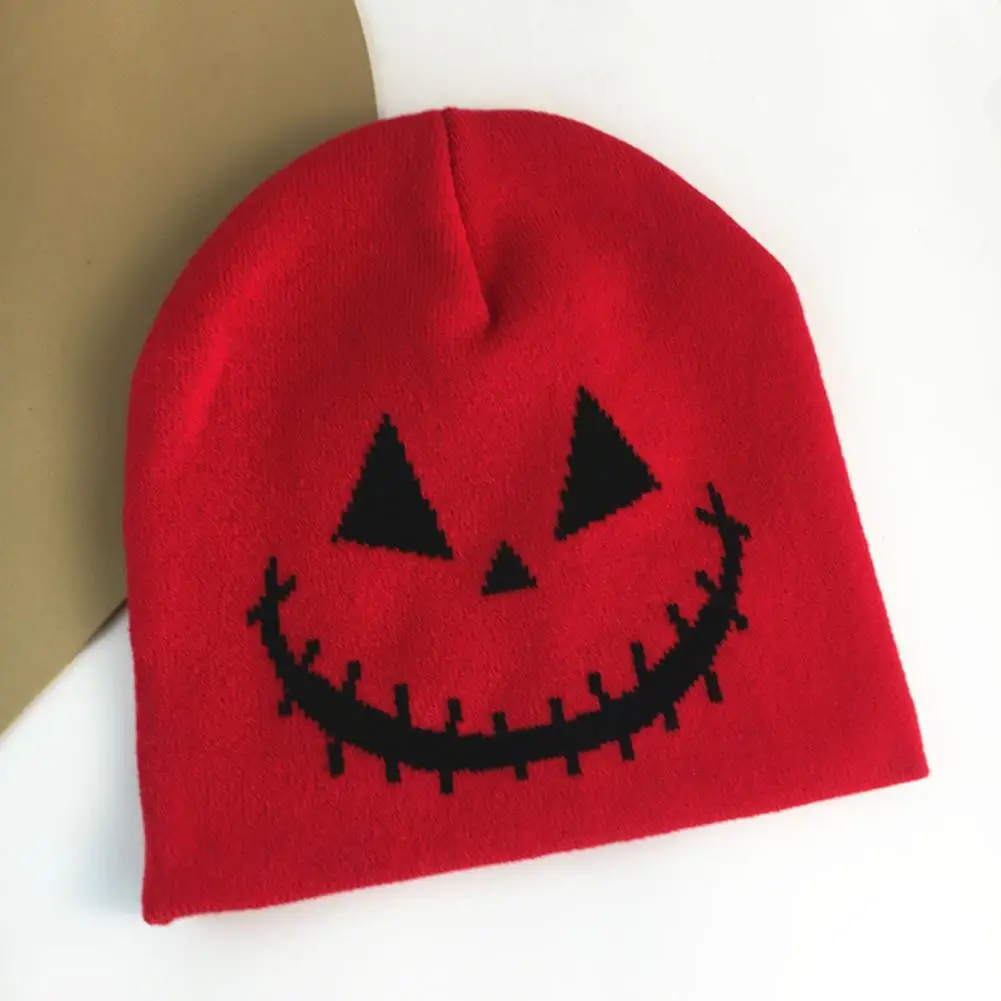 

Warm Halloween Hat Spooky Pumpkin Ghost Face Beanie Hat Warm Wool Knitting for Men Women Halloween Holiday Festive Windproof Hat