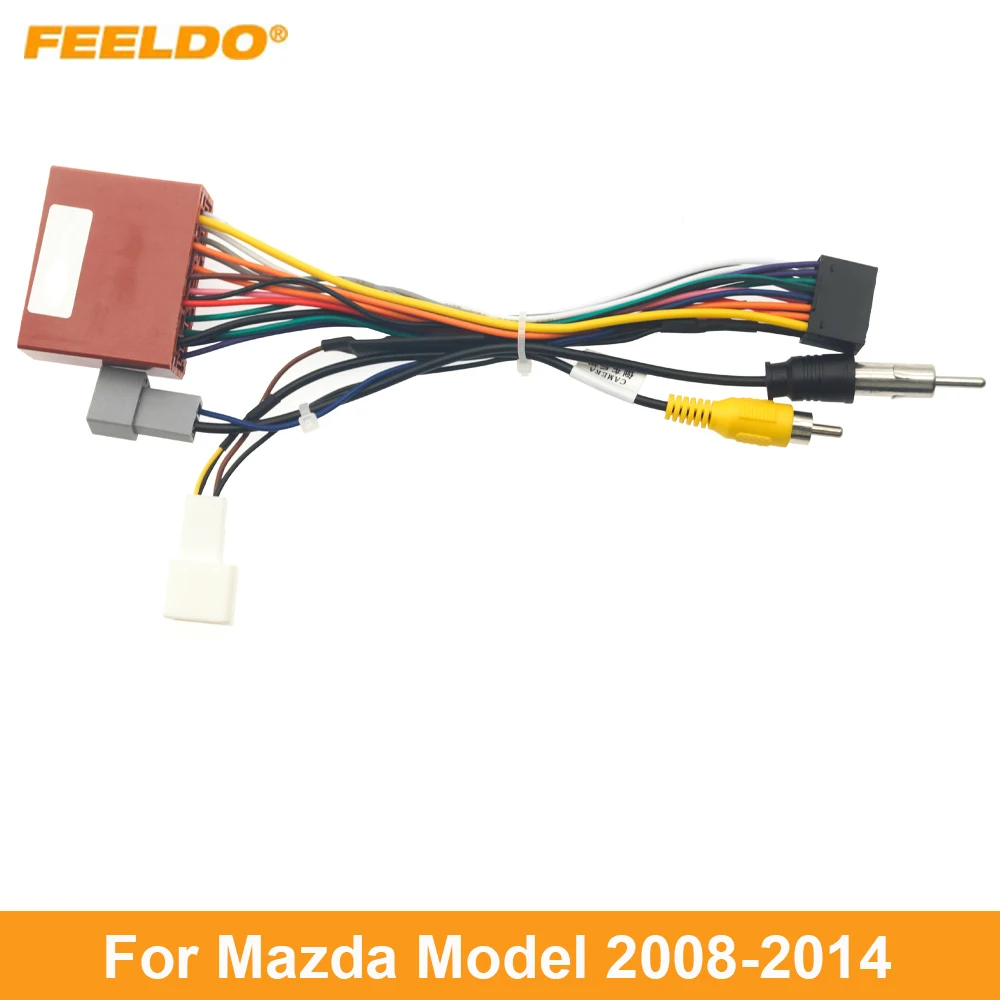 

FEELDO Car 16pin Power Cord Wiring Harness Adapter Support Rearview Cable For Mazda Model (08-14) Auto Installation Head Unit