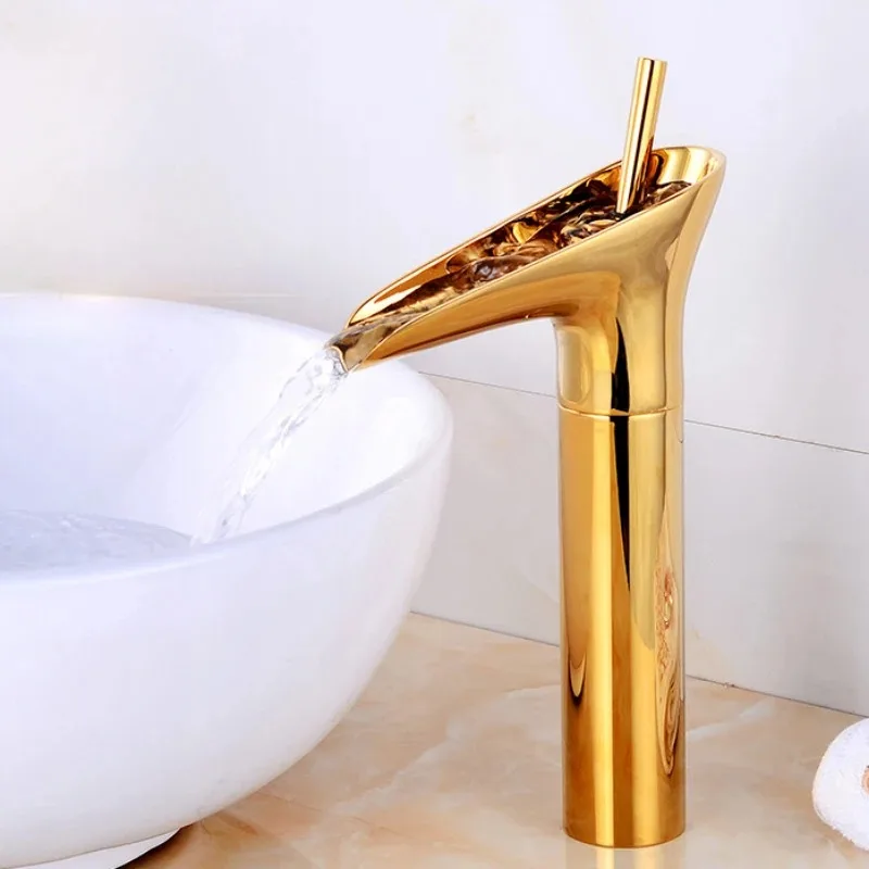 

Classic Copper Antique Brushed Gold Faucet Waterfall Faucet Bathroom Sink Mixer Tap Single Hole Cold and Hot Washbasin Faucets