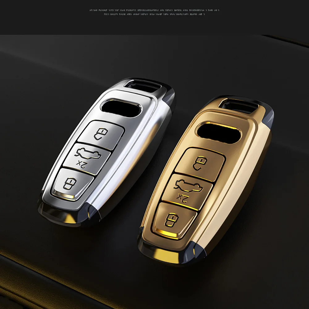 

Plating Car Remote Key Case Cover Shell Fob for Audi A3 A4 B9 A6 A7 4K A8 E-tron Q5 Q8 C8 D5 SQ8 Protector Keychain Accessories