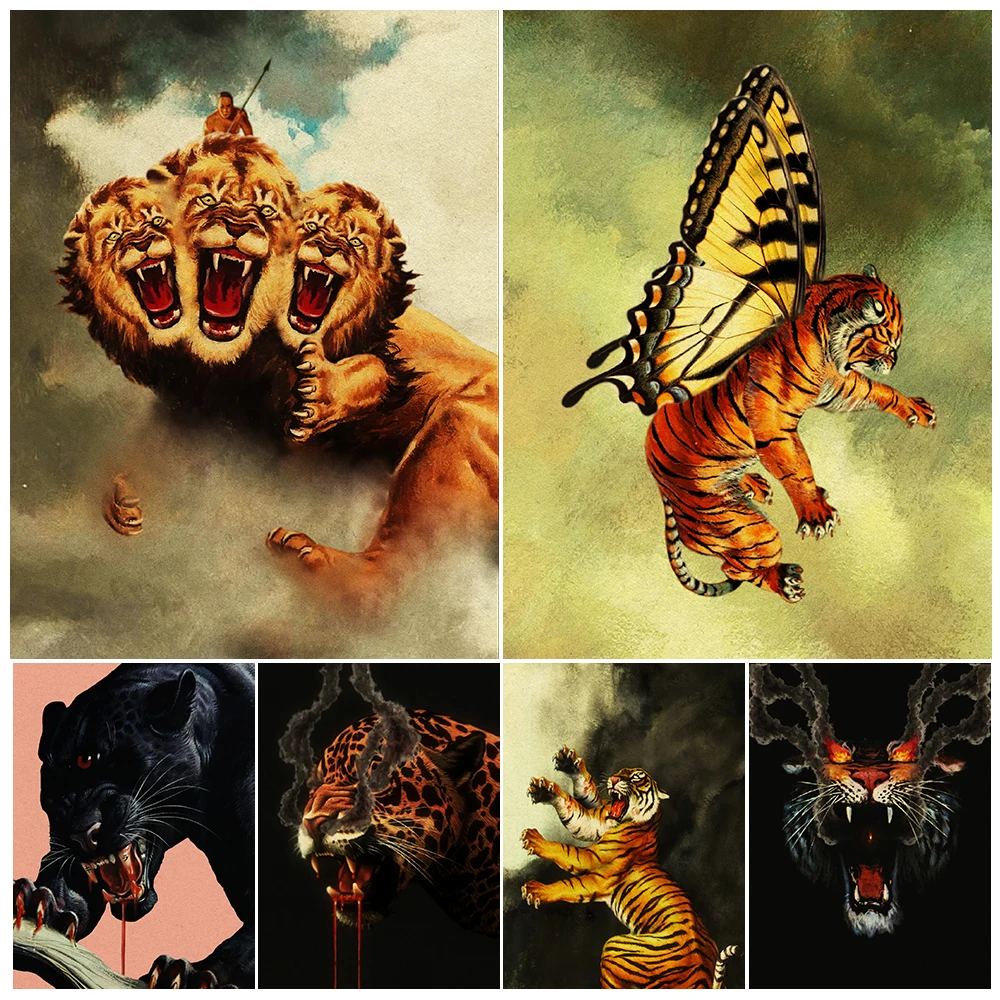 Butterfly Tiger And Three Headed Lion Wall Art Canvas Print One Eyed Cheetah Surreal Vintage Art Poster And Print Home Decor
Butterfly Tiger And Three Headed Lion Wall Art Canvas Print One Eyed Cheetah Surreal Vintage Art Poster And Print Home Decor