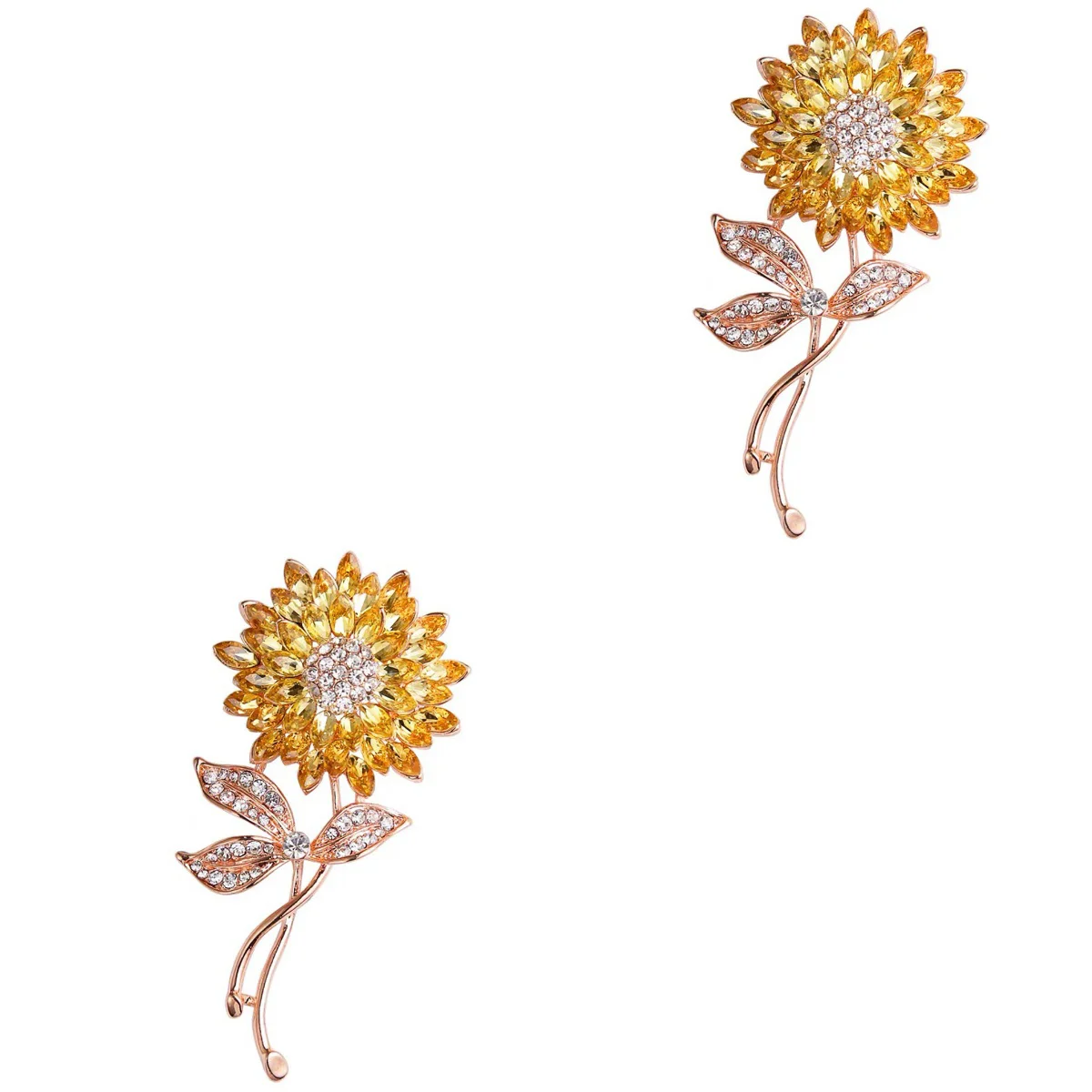 

2 Pack Sunflower Brooch Pin Clothes Decorative Pins Rhinestones for Badge Alloy Brooches Women Miss