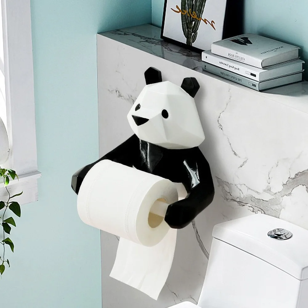 

Nordic Panda Tissue Holder Kitchen Bathroom Toilet Household Toilet Paper Holder Punch-free Wall-mounted Paper Roll Holder