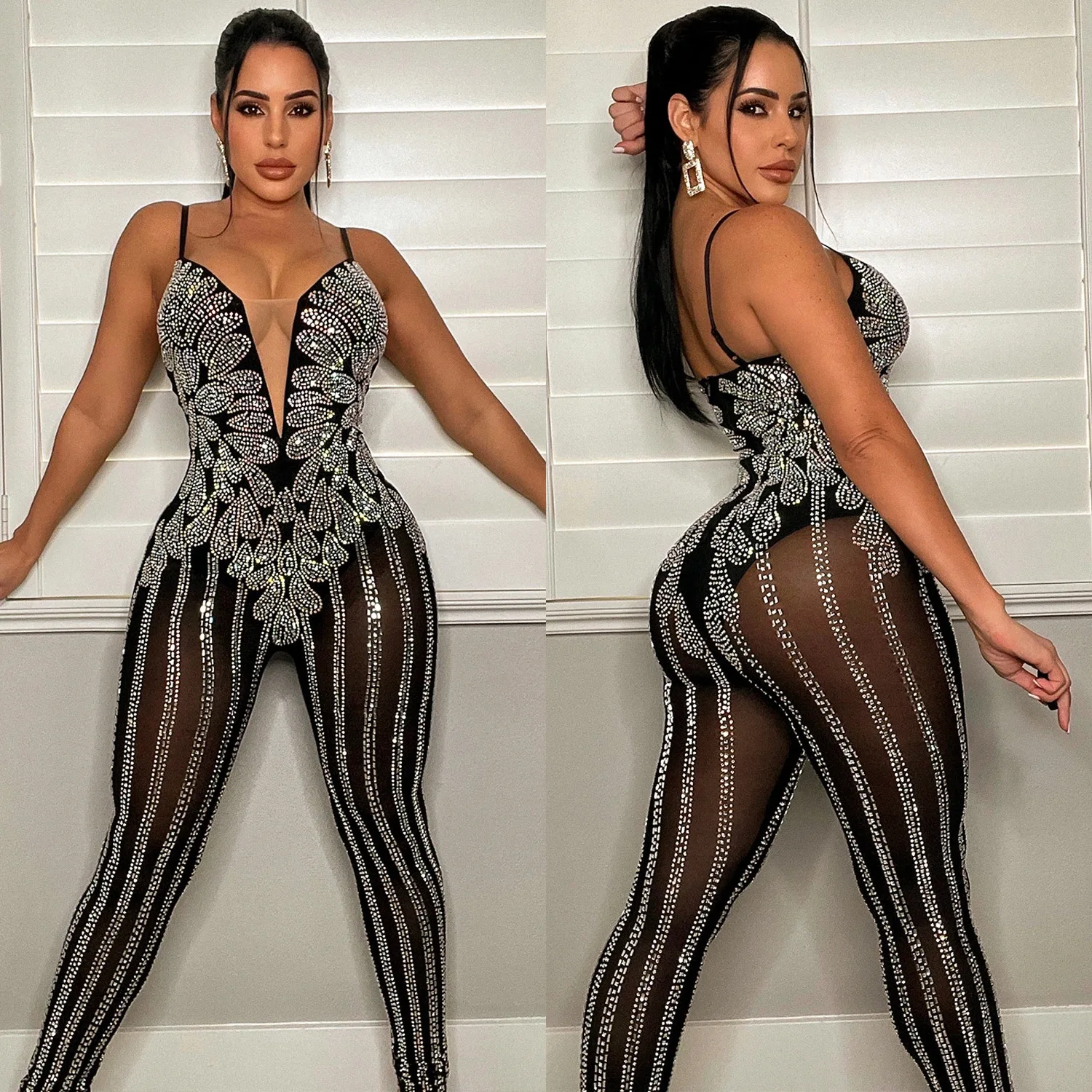 

Nightclub Hot Diamond Sling Jumpsuit For Women 2024 New Women's Sex Halter Romper