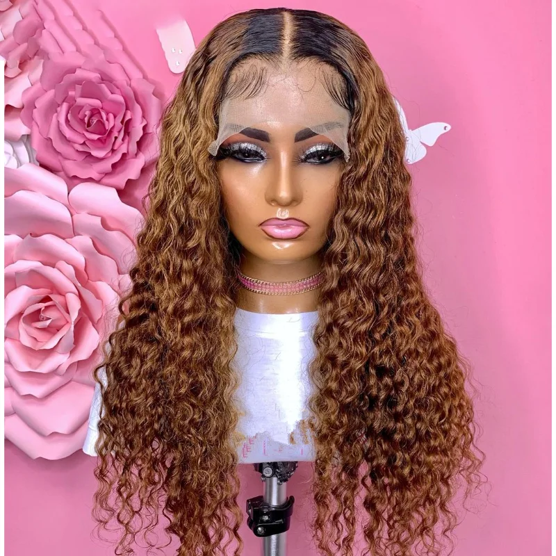 

26 inch Long Soft Ombre Blonde Kinky Curly 180Density Lace Front Wig For Black Women BabyHair Glueless Preplucked Heat Resistant