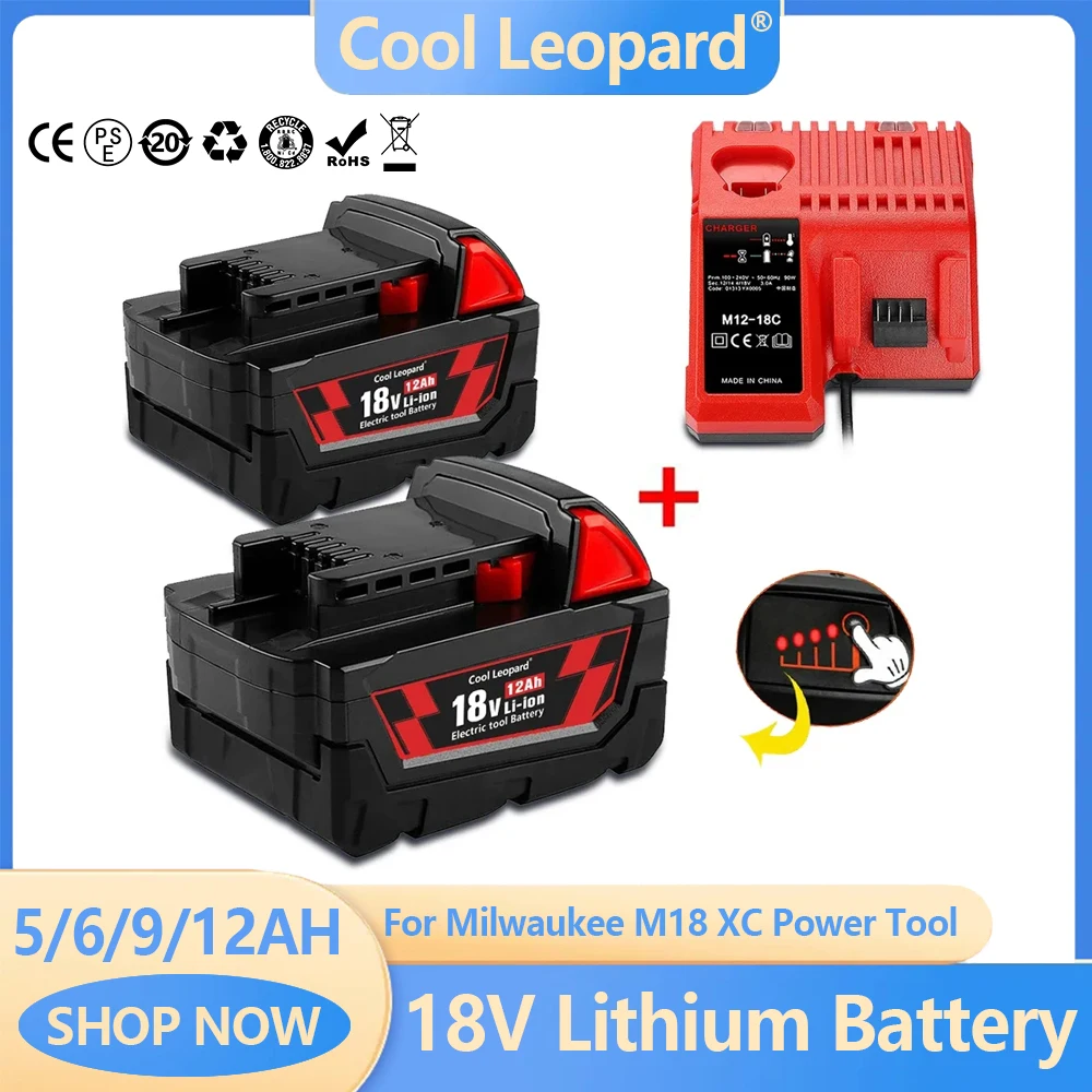 18V Li-ion Battery Original 12Ah Replacement Battery for Milwaukee M18 XC Power Tool Battery 48-11-1860 48-11-1850 with Charger
18V Li-ion Battery Original 12Ah Replacement Battery for Milwaukee M18 XC Power Tool Battery 48-11-1860 48-11-1850 with Charger