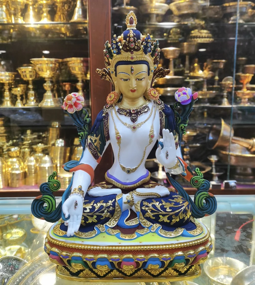 31cm large Buddhism TOP grade color Painted copper white Tara Bodhisattva Buddha HOME Temple Worship efficacious protection
31cm large Buddhism TOP grade color Painted copper white Tara Bodhisattva Buddha HOME Temple Worship efficacious protection