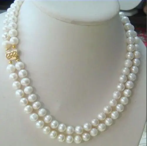 

Hot sale new Style hot-2-row 8-9MM-AKOYA-REAL-WHITE-PEARL-NECKLACE-14KGP-Clasp