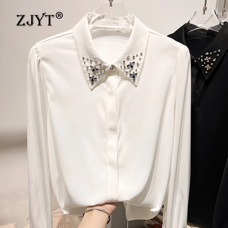 

ZJYT Elegant White Chiffon Shirts&Blouses Women Spring Office Lady Long Sleeve Blusas Female Tops Fashion Camisas Plus Size 3XL